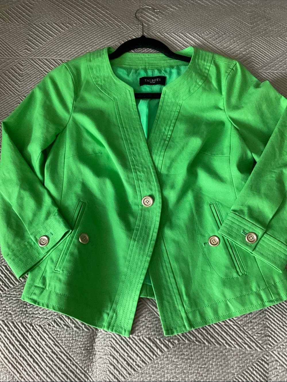 Talbots Green Blazer Structured Collarless Design